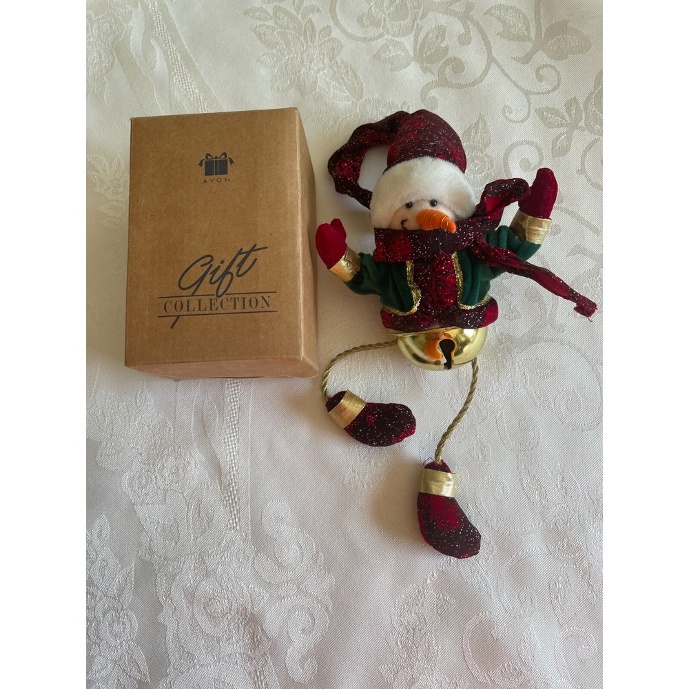 Vintage Avon Elf Door Knob Dangler 2001 Snowman Christmas Jingle Bell Decoration